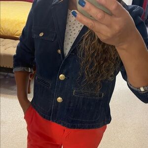 J. Crew Dark Blue Denim Jacket with Gold Buttons